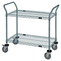 Quantum Storage Systems® 2-Shelf Gray Epoxy Wire Utility Cart 24w X 36l X 37-1/2h Inch