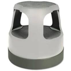 Cramer Scooter Stool, Round, 15", Step & Lock Wheels, To 300lb, Gray