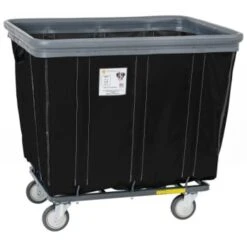 R&b Wire Products 14 Bushel Vinyl Basket Truck W/ Bumper, Steel Base, All Swivel Casters, Black