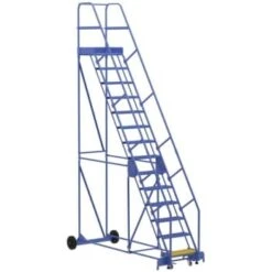 Vestil 58° Perforated 14-Step Rolling Warehouse Ladder 108.88"
