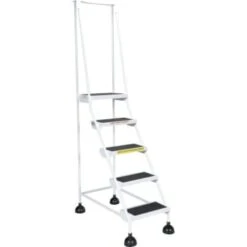 Vestil White 5-Step Spring Loaded Rolling Ladder 38.06"